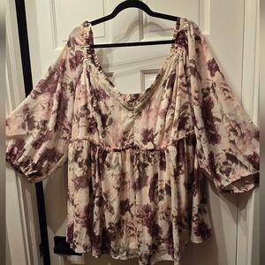 Torrid Babydoll Crinkle Chiffon Sleeve Top In Floral Print Women's Top 5x/28 NWT
